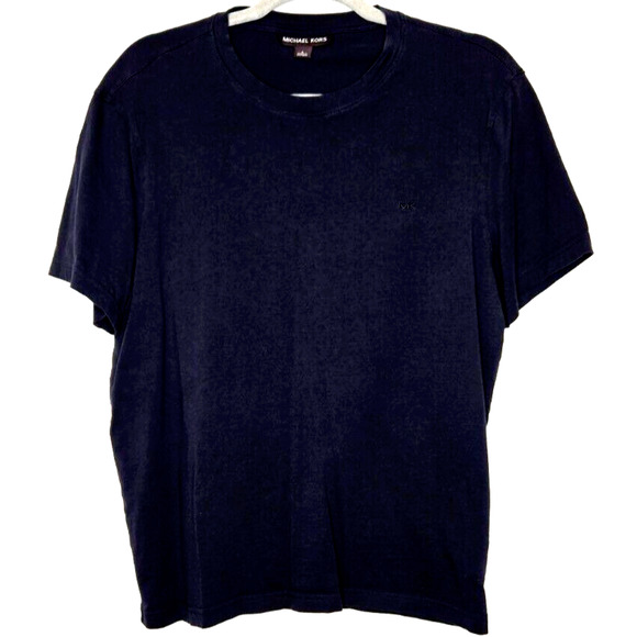Michael Kors Mens T Shirt Large Navy Blue Cotton Short Sleeve Crew Logo Soft Tee - Picture 1 of 9